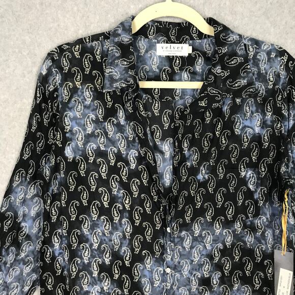 Velvet by Graham Spencer Shirt Womens Medium Blue Paisley Resort Cowgirl Western - Picture 2 of 11